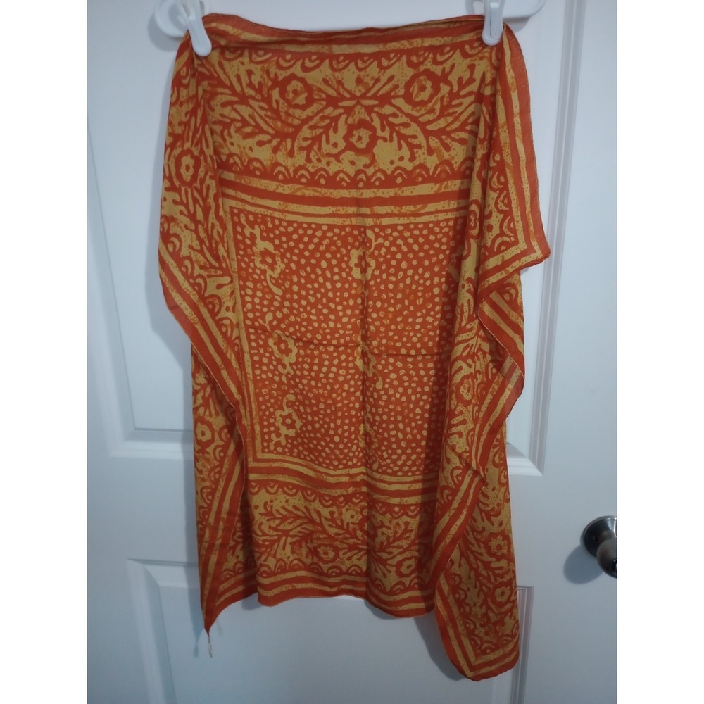 Vintage Vera Neumann Silk Scarf 30x30 Orange Gold Floral Hand‎ Screened USA...
